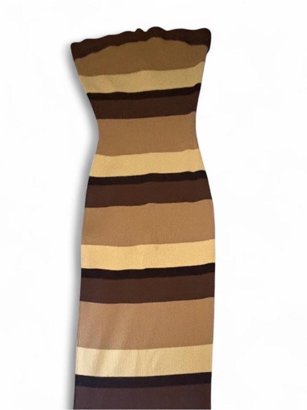 AKIRA Strapless Knit Dress in Brown and Cream Stripes